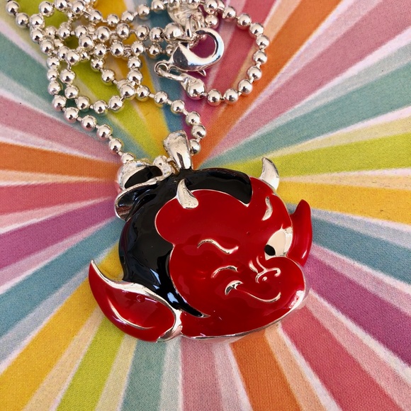 Little winking red devil baby enamel necklace NWT - Picture 2 of 3